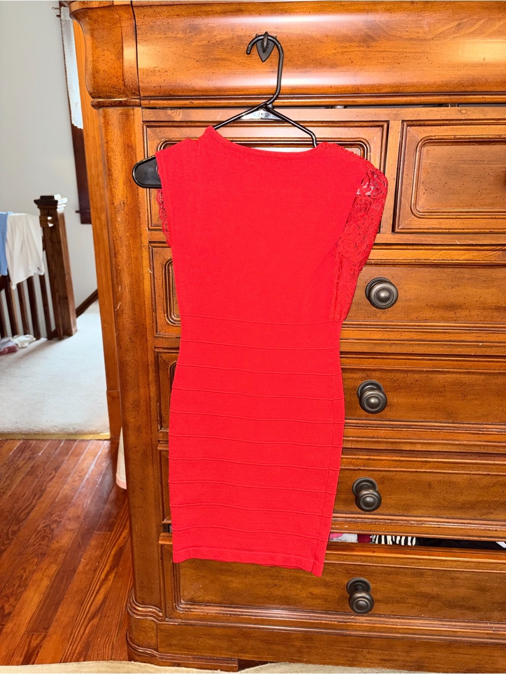 XOXO Red Lace Bandage Bodycon Mini Dress XS - Picture 2 of 6
